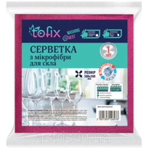 Изображение товара -  Серветка мікрофібра для скла 1 шт., ТМ “Tofix“ (30*30), ящ.-200шт.