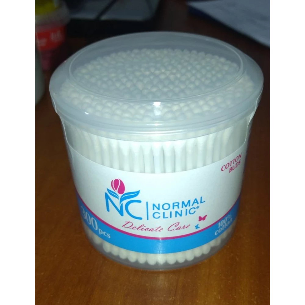 Ватні палички NORMAL cliniс - 300 шт. в кругла коробка (6шт.-пач,36 шт/ящ)