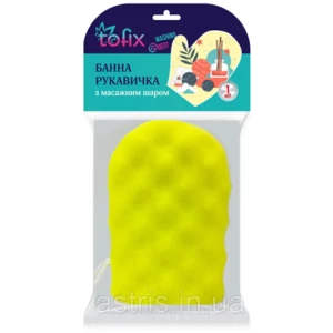 Изображение товара -  Губка банна “Рукавичка“ з масажним шаром, ТМ “Tofix“, ящ.-50шт