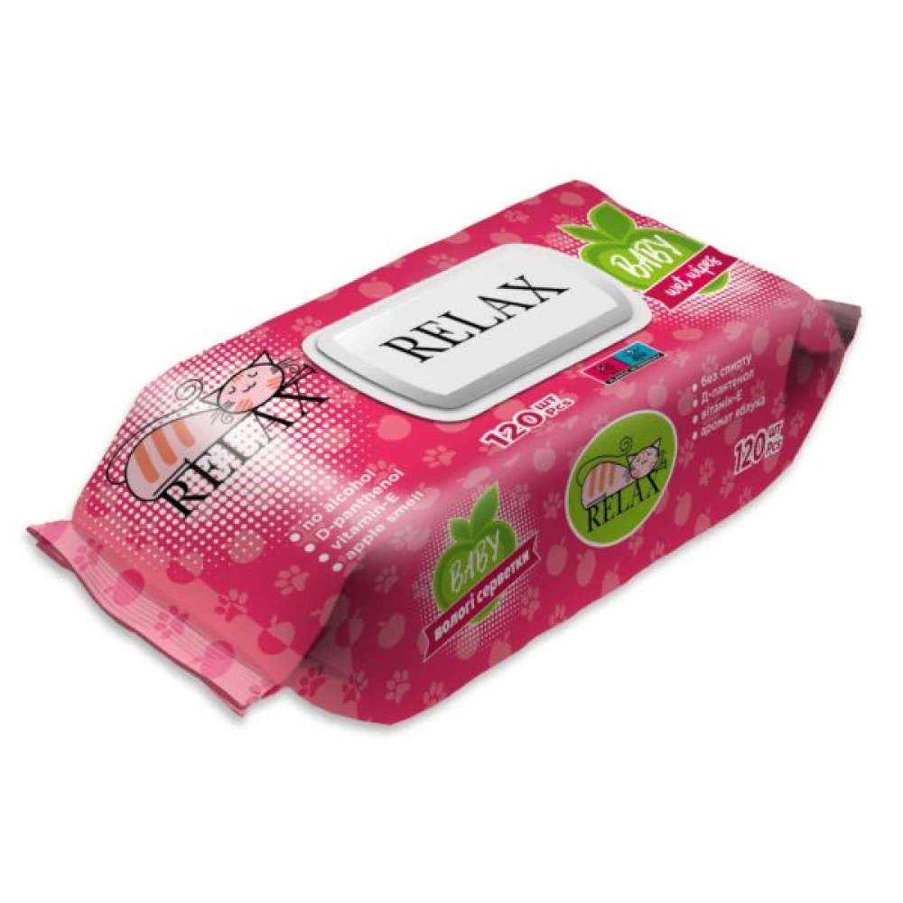 Волога серветка “Relax“ 120л. +клапан Яблуко. ящ.12шт.