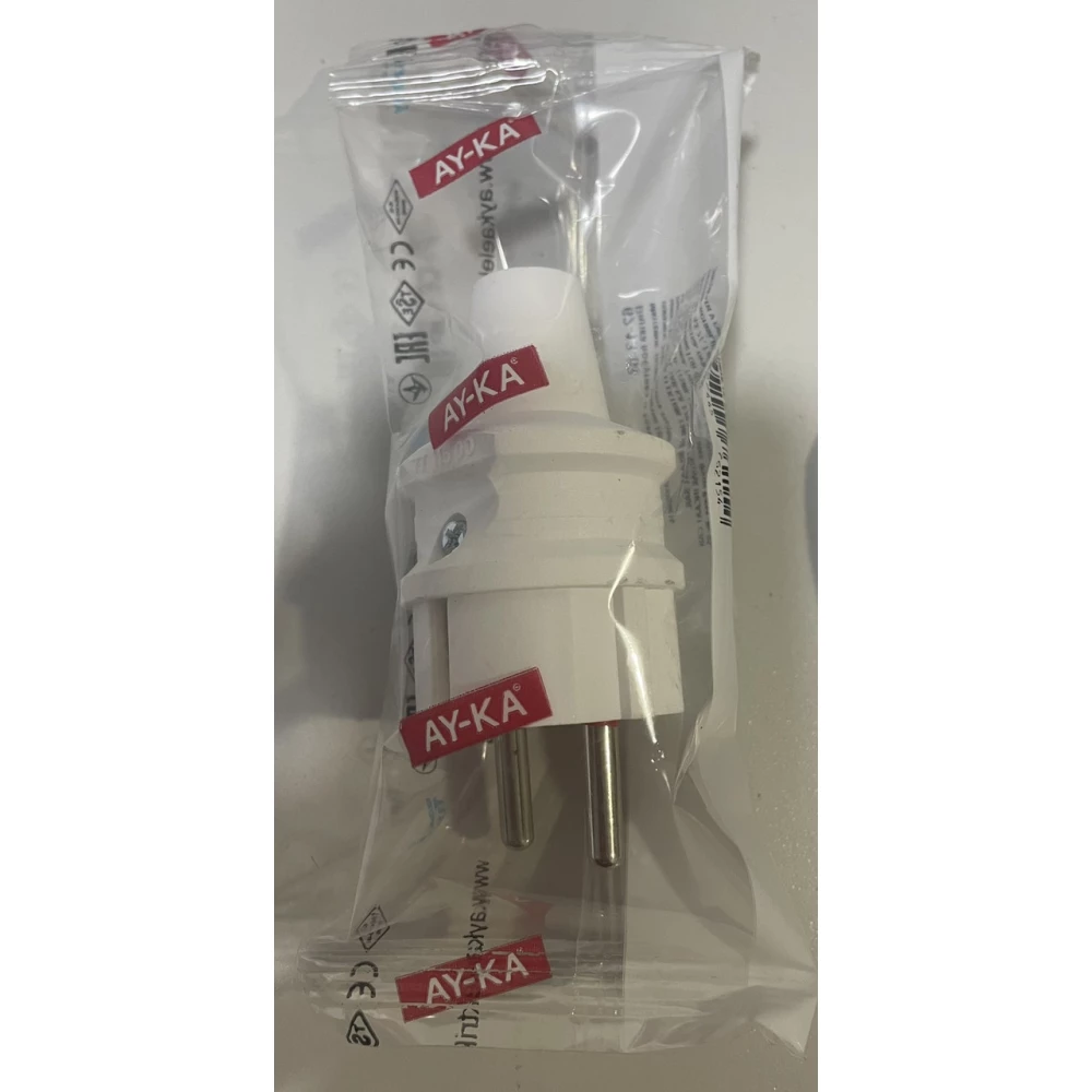 Вилка біла побутова із заземленням 16А AY-KA