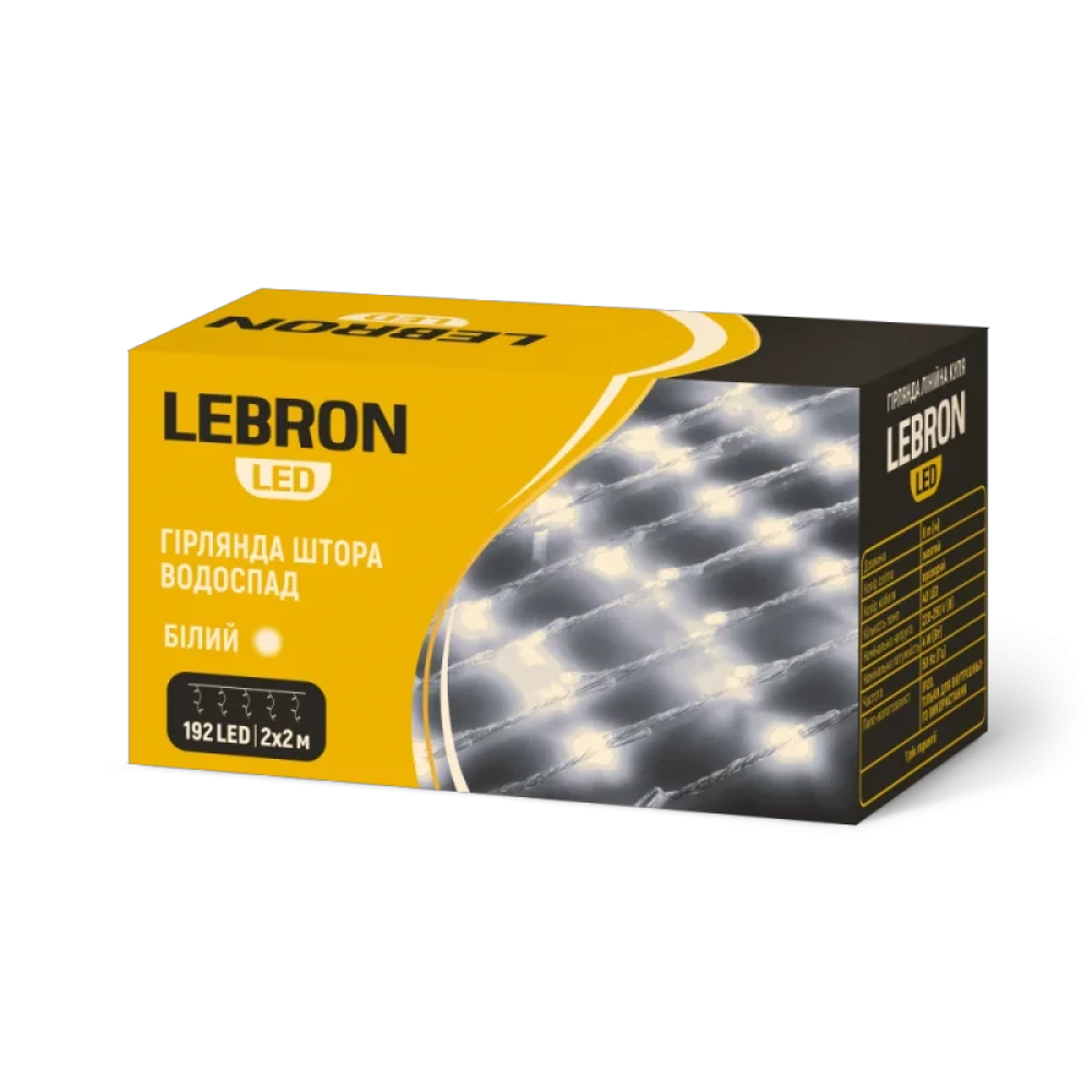 LED гірлянда LEBRON Штора ВОДОСПАД  2*2 м,192LED біла, IP20 15-18-84