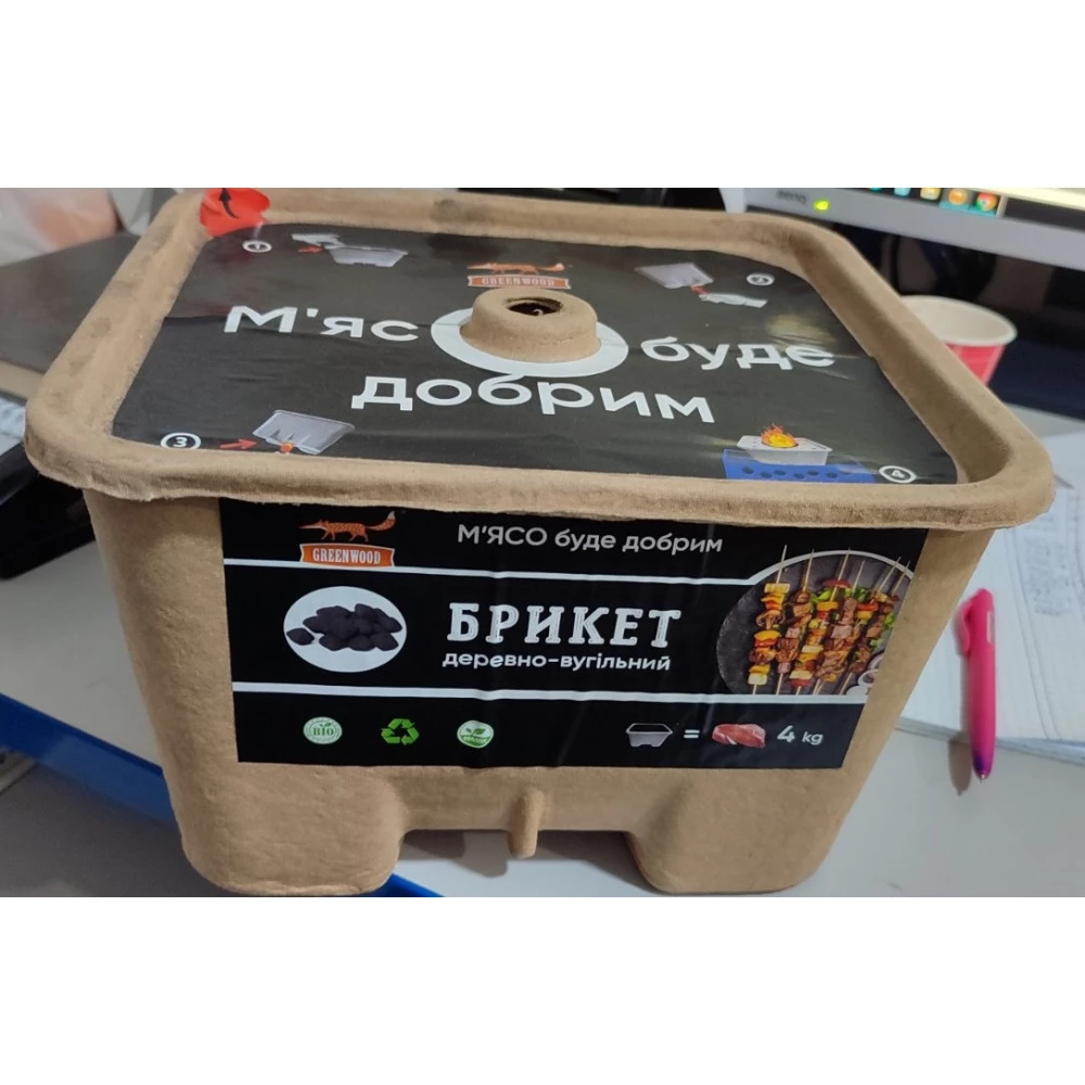 Брикет деревно-вугільний в коробці самозапал на 4кг м.яса “Greenwood“