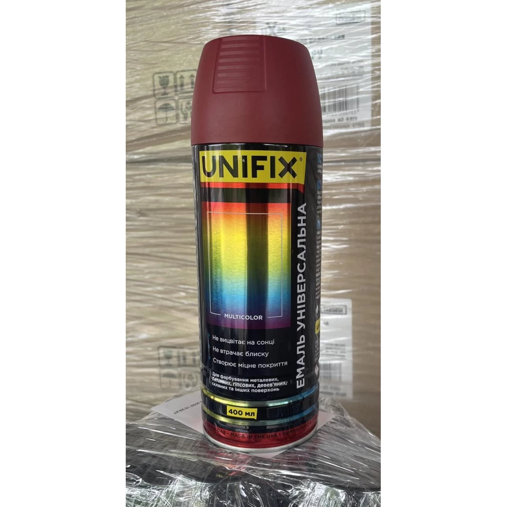 Емаль універсальна акрилова RAL 3011 Вишневий гл. 400 мл UNIFIX