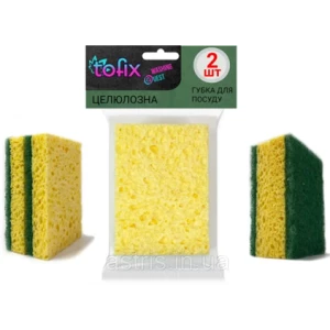 Изображение товара -  Губка целлюлозна з фіброй для посуду 2шт. , ТМ “Tofix“ 100*70*20, ящ.-50шт.