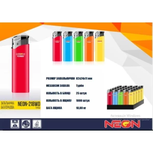 Изображение товара -  Запальничка “Neon“ 218XWD Кольora Турбо, пач.25 шт.
