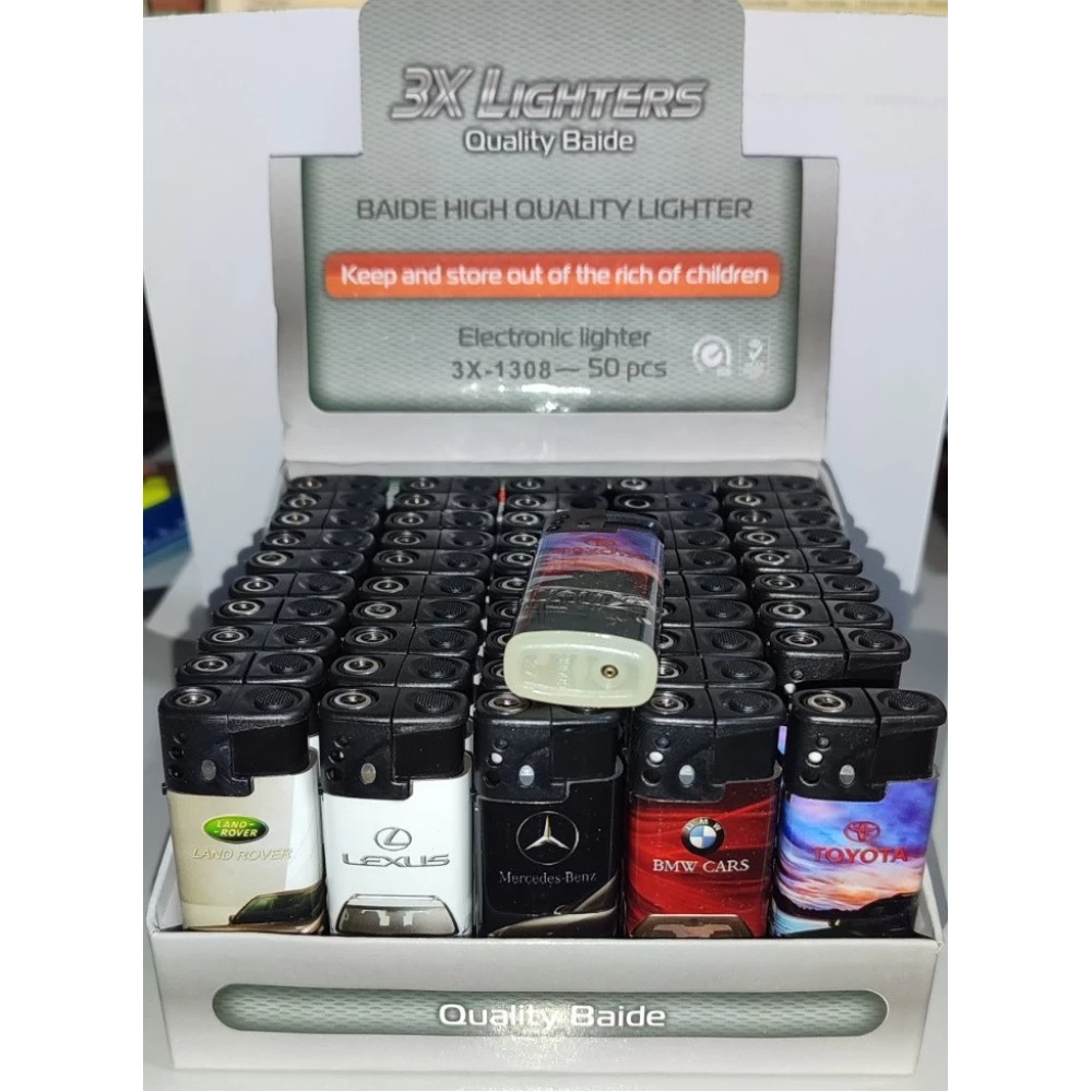 Запальничка турбо 3X-1308 Машини, пач-50 шт. БЕЗ ЛІХТАРЯ