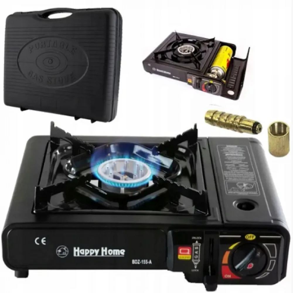 Плита газова Сушеф одноконф. з п.єзопідпалом та перехідником “Happy Hmoe  BDZ-155-A в ЧЕМОДАН Чорна