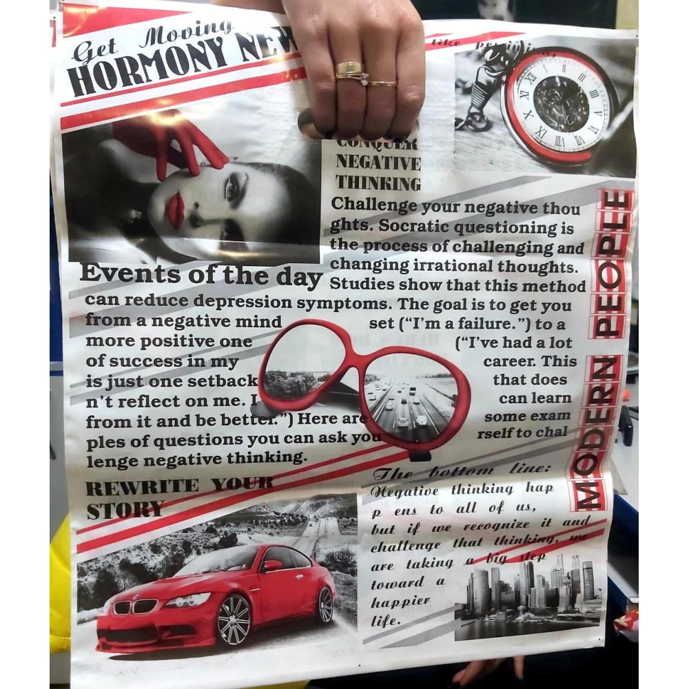 Прорізна ручка 40*45, 75мкм, Газета, (з червоним) “Comserv“,  уп.-25шт.