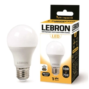 Изображение товара -  LED-лампа LEBRON L-A60, 10 W, Е27, 4100 K, 900 Lm 11-11-28