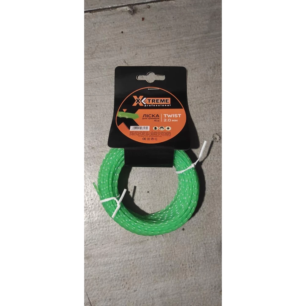 Ліска до мотокоси X-TREME 2,0мм*15мTwist (кручений квадрат, картон, діаметр 2,0мм, довжина 15мзелена