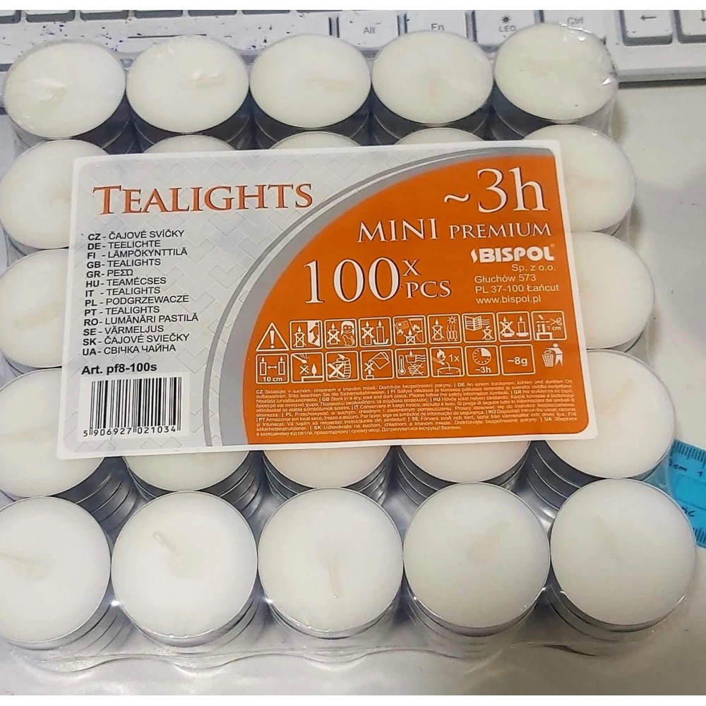 Свіча парафінова уп.100шт. 3год горіння таблетка. Bispol