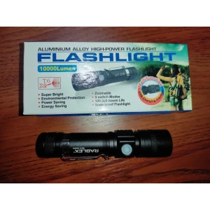 Изображение товара -  Ліхтарик Flashlight  Aluminium №RB232 Акумул. Чорн метал 1стор. зум кнопка індикатор
