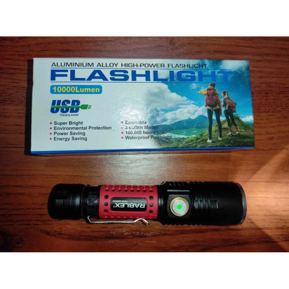Ліхтарик Flashlight  Aluminium №RB252 Акумул. Чорн метал 1стор. зум кнопка індикатор прогум