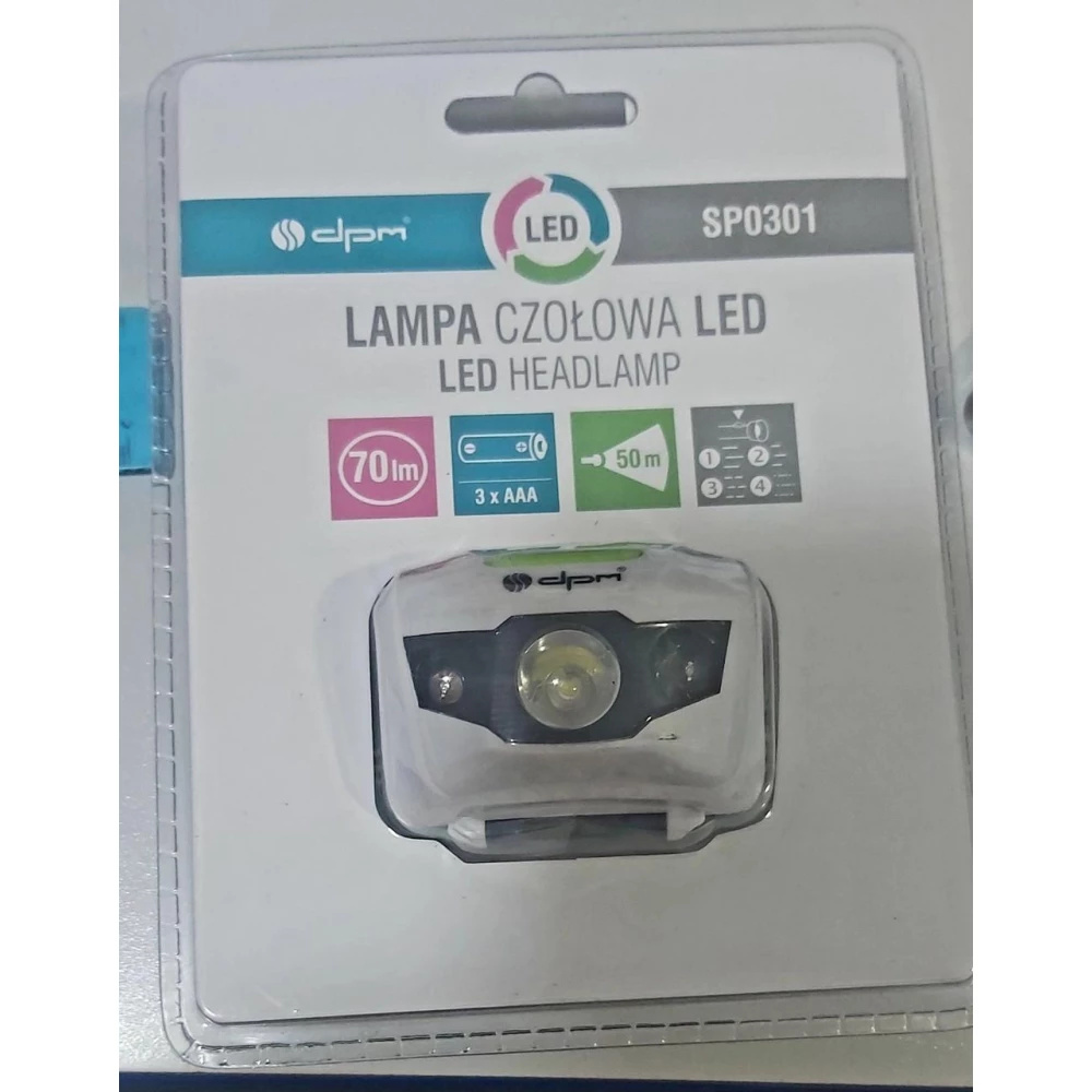 Ліхтарик Led налобний білий/зелений 70Lm. 3*AAA (SP0301) 75-15-20 Польща
