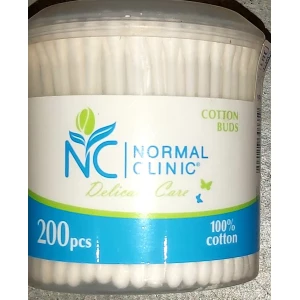 Изображение товара -  Ватні палички NORMAL cliniс - 200 шт. кругла коробка (6шт.-пач,48 шт/ящ)