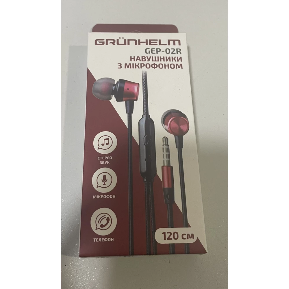 Навушники провідні з мікрофоном, 1,2м - GEP-01MW, білі (GRUNHELM)