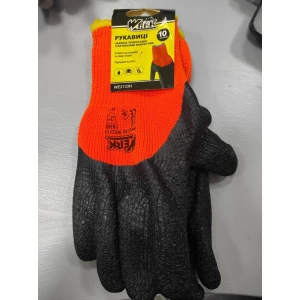 Изображение товара -  Рукавички поліестер помаранчові з чорн латекс покрит утеплені ВЕРК WE2133H уп.12пар.