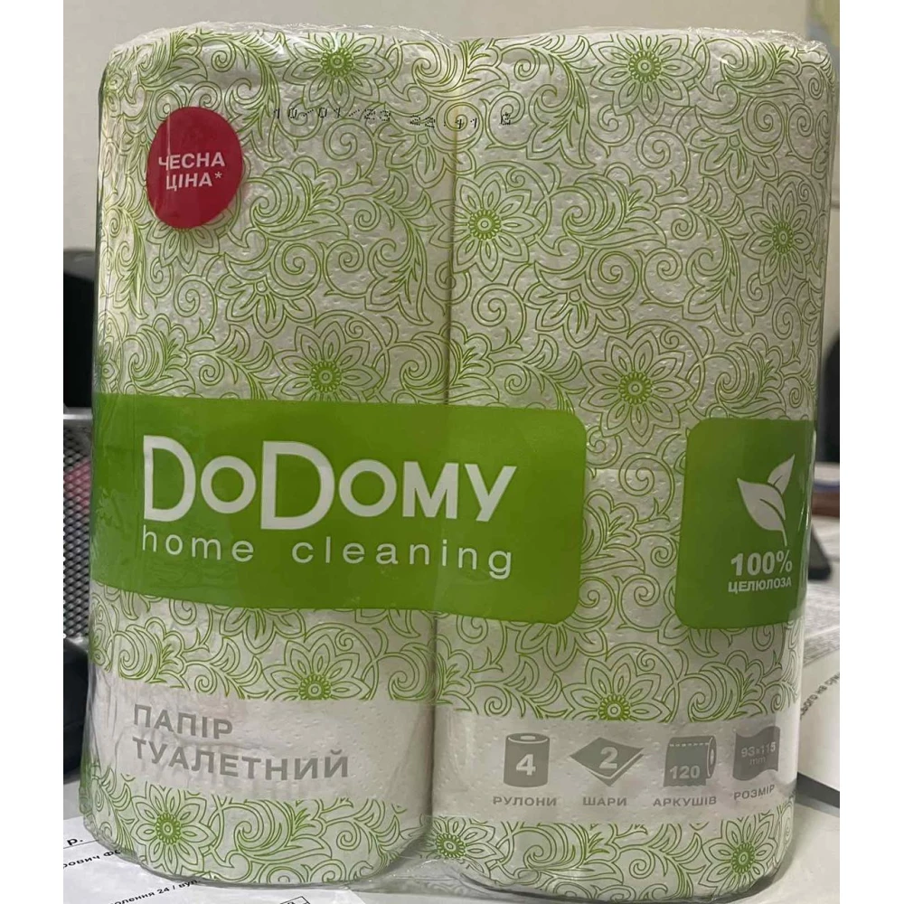 Папір Туалетний білий DoDomy 2 шари уп.4рул. ящ.24уп.