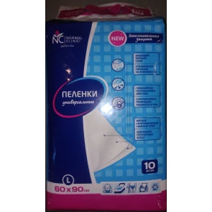 Изображение товара -  Пелюшки Гігієнічні Універсальні Normai Clinic L , 60*90, 10шт./уп.