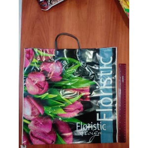 Изображение товара -  Пластмасова ручка пакет Екстрап.Тюльпан FLORISTIC 39*38см.75мкм , спайка 25шт. міш.100шт.