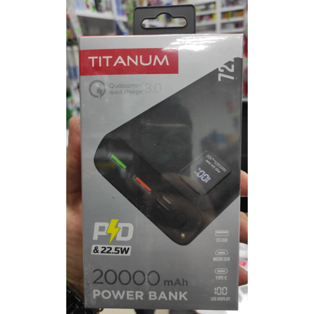 Повербанк TITANUM 727S Black 20000mah QC+PD