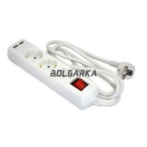 Изображение товара -  Подовжувач касетний GS3W2MUSB, 3 гнізда + USB, 2м, 3500Вт, 16А, 3.0х1.5мм2, колір білий (GRUNHELM)