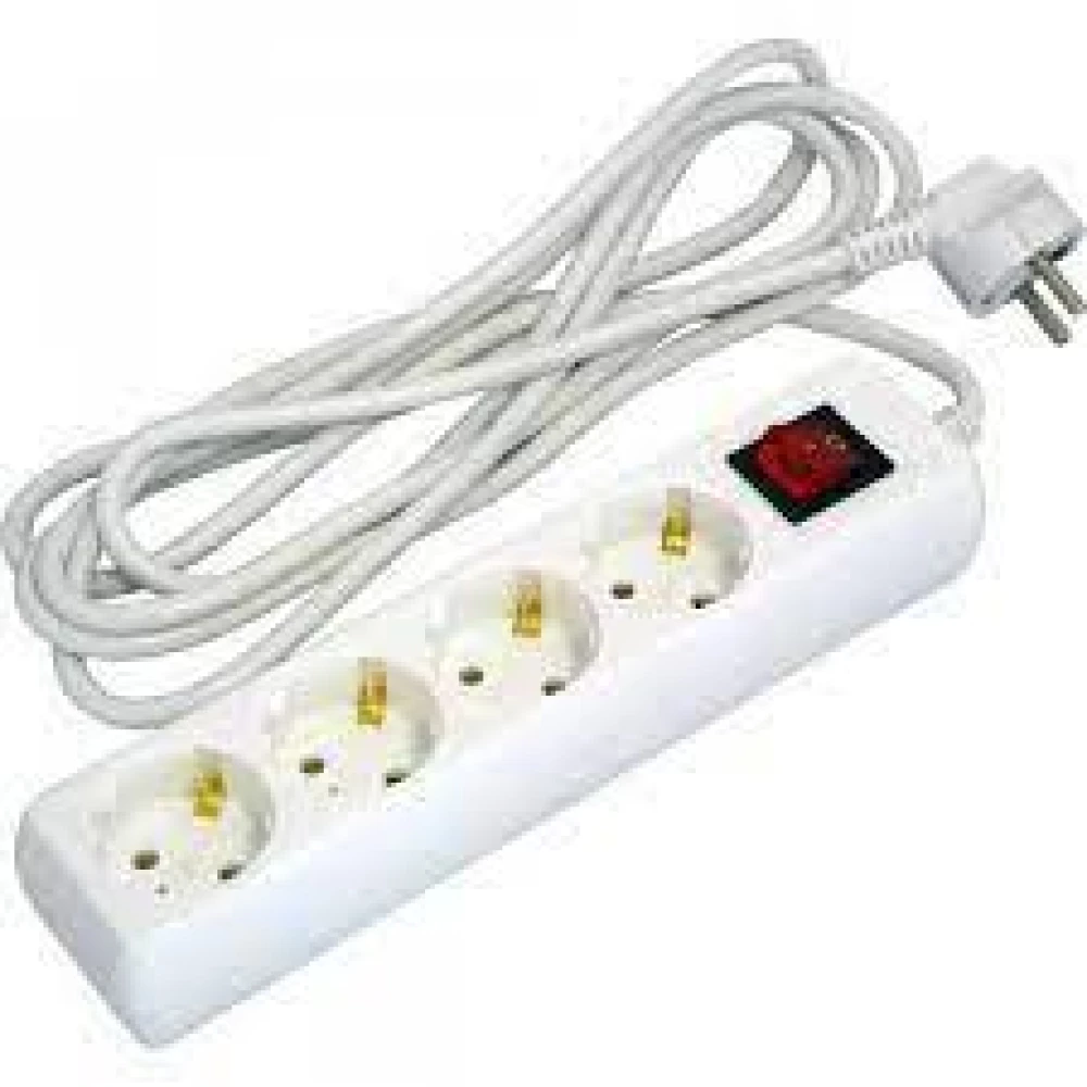 Подовжувач касетний GS4W3M, 4 гнізда, 3м, 2500Вт, 16А, 3.0х1.0мм2, колір білий (GRUNHELM)