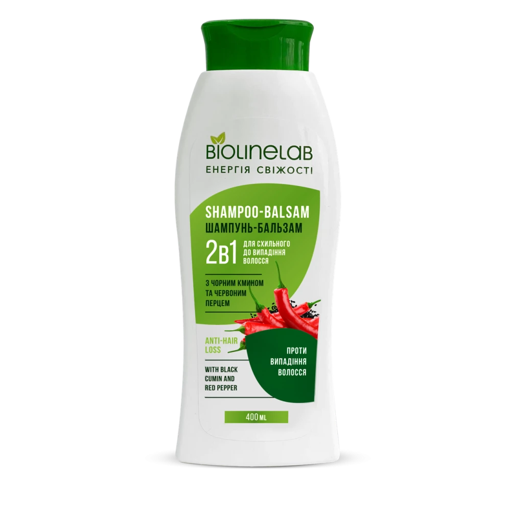 Шампунь-бальзам 2в1 проти випадінння волосся з чорним кмином та червоним перцем, 400 мл