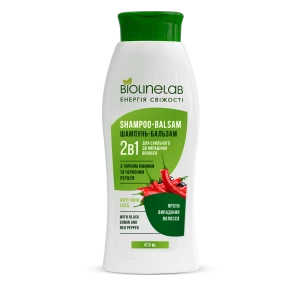 Изображение товара -  Шампунь-бальзам 2в1 проти випадінння волосся з чорним кмином та червоним перцем, 400 мл