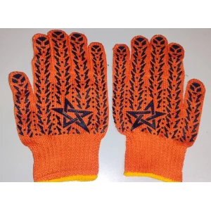 Изображение товара -  Робоча Рукавиця ПВХ “Зірка“ трикот. помаранч., плотна, уп.-12пар.