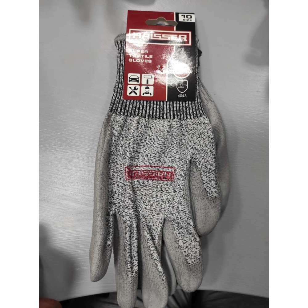 Рукавички захисні сірі з сірим поліуретан покр з підвіс Хайсер 211424