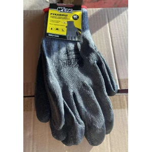 Изображение товара -  Рукавички трикотажні сірі з латексним покриттям (чорний) р.10 з підвіскою WERK