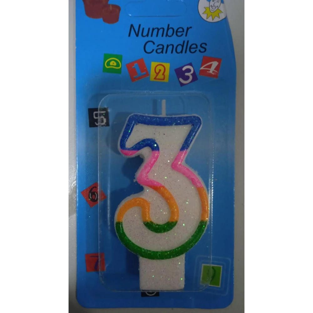 Свічка в торт Цифра“3“ 3,8*7(уп.12)