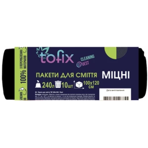 Изображение товара -  Сміттєвий пакет ТМ “Tofix“ 240л.*10шт. чорний, (100*120 см. 35 мкм. (0,78 г.)) ящ.-10рул.