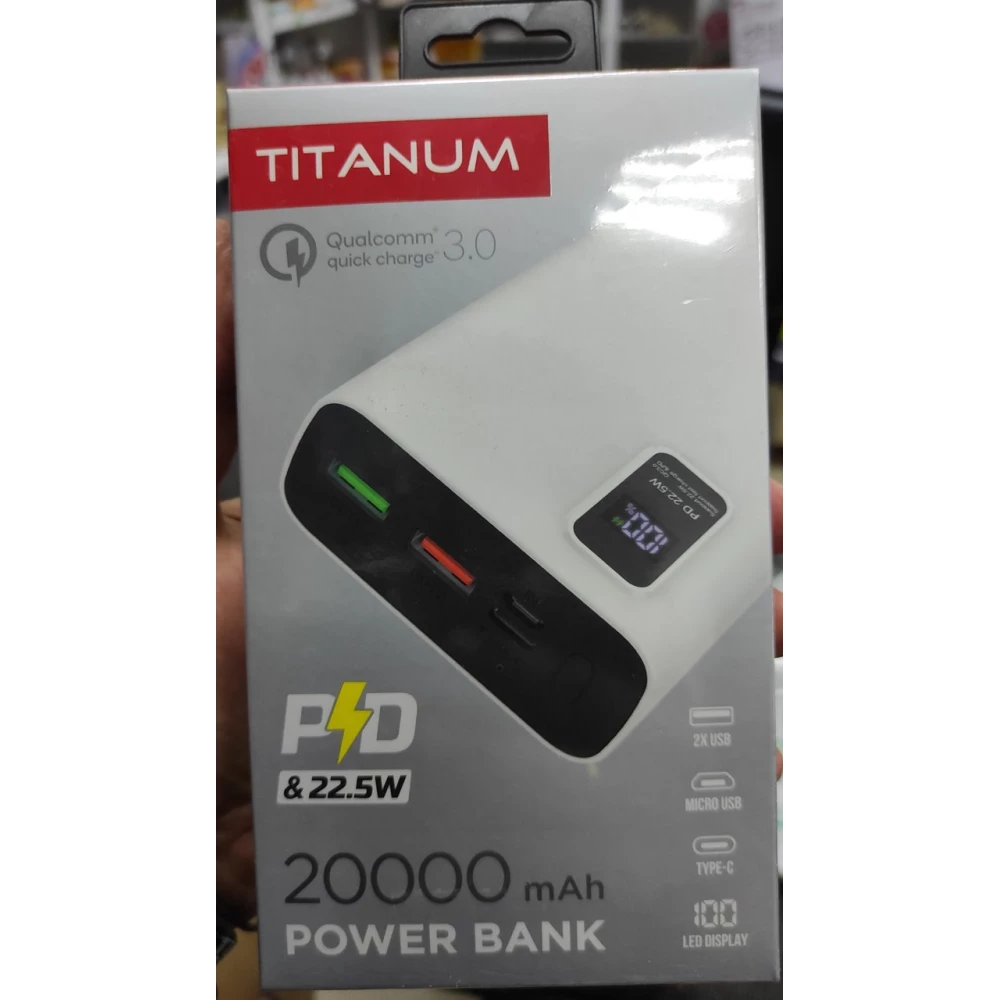 Повербанк TITANUM 727S White 20000mah QC+PD