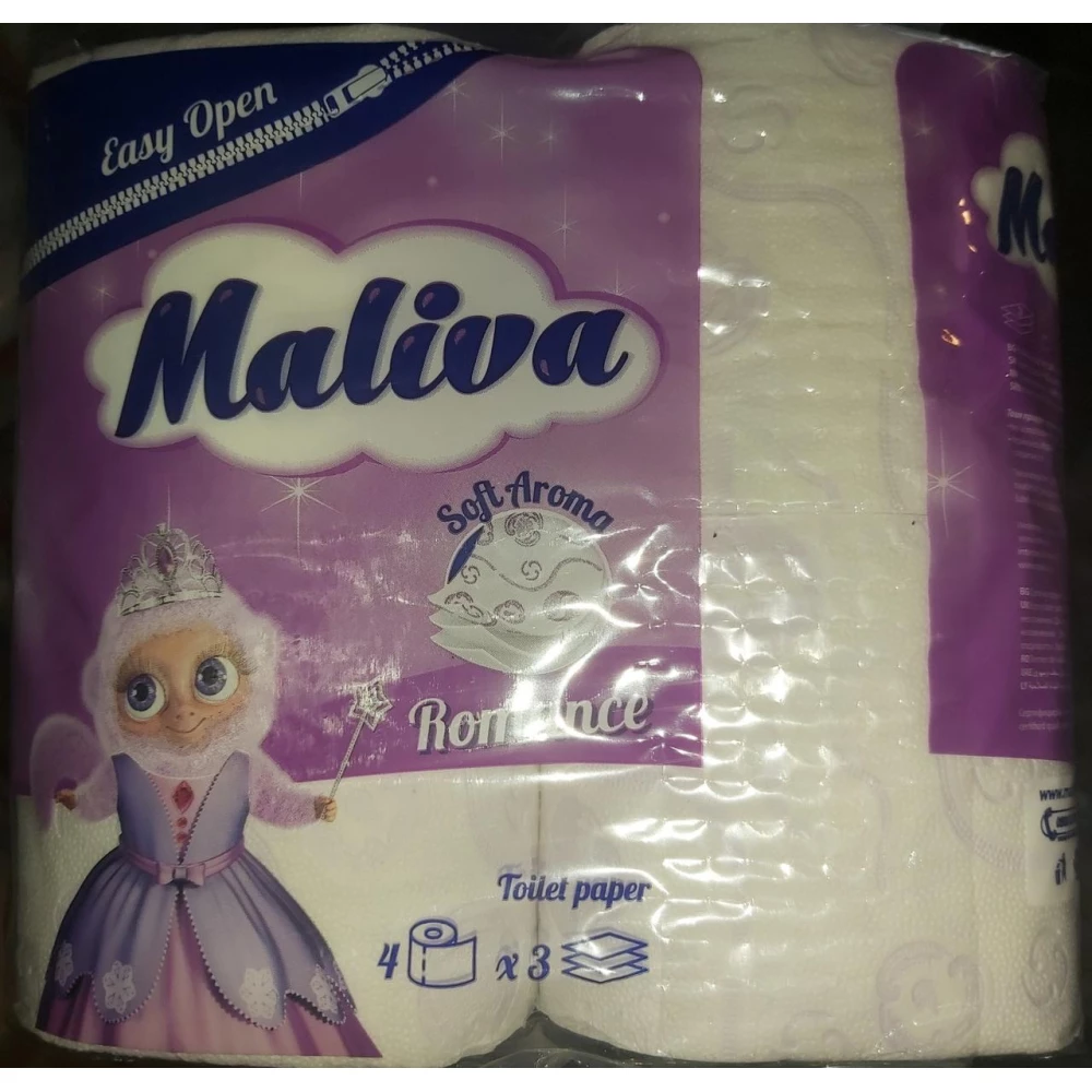 Туалетний папір Maliva Romance АРОМАТ, білий тришаровий “Квітковий“ 17м., 1шт.-4рул.