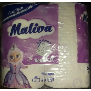 Изображение товара -  Туалетний папір Maliva Romance АРОМАТ, білий тришаровий “Квітковий“ 17м., 1шт.-4рул.