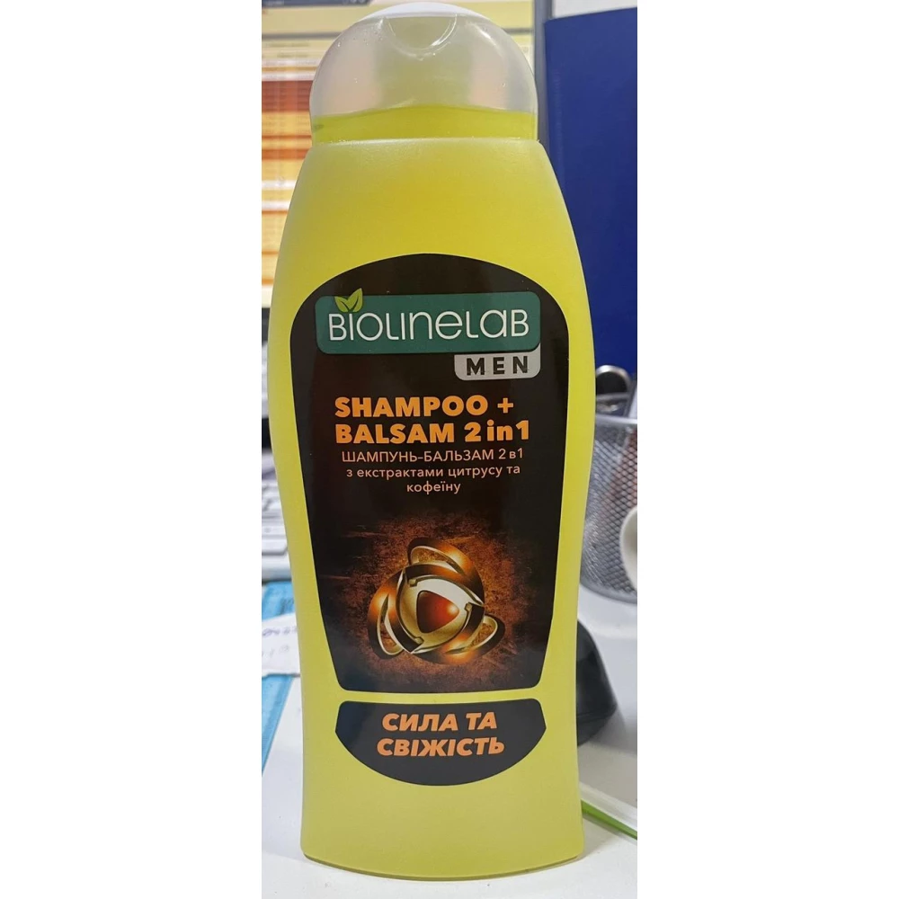Шампунь-бальзам BIOLINELAB 2в1 для чоловіків “З екстрактами цитрусу та кофеїну 400мл.