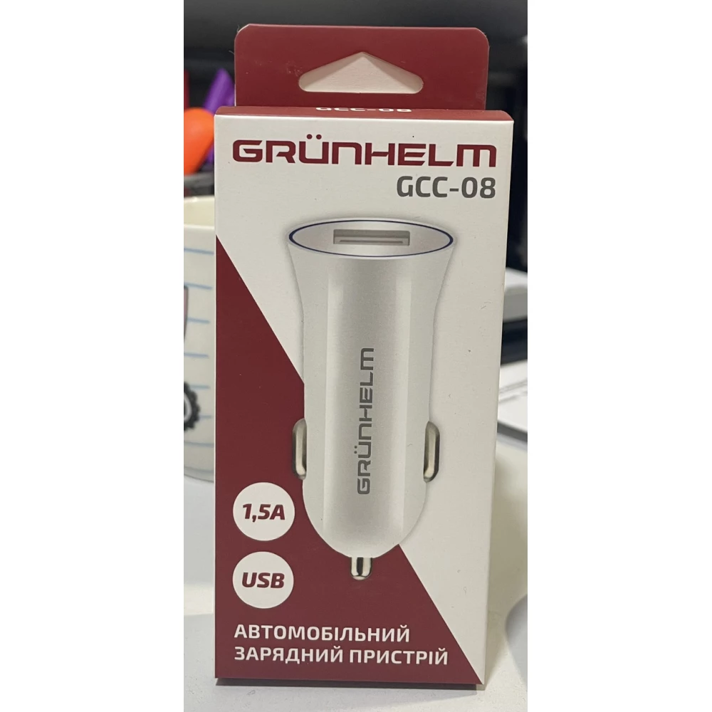 Автомобілиний зарядний пристрій для телефону 5V. 1.5A-1USB. GCC-08 GRUNHELM