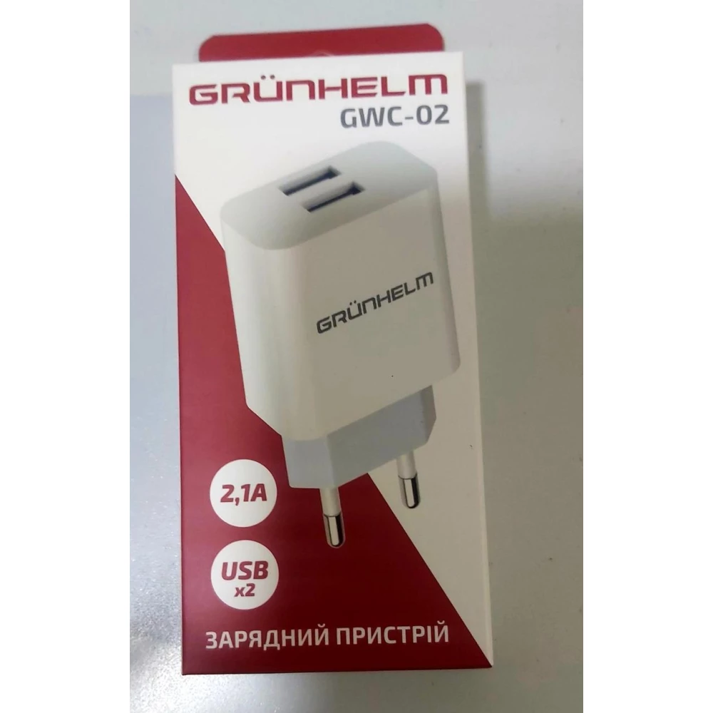 Блок живлення - GWC-02, 5V/2,1А, 2 USB, білий (GRUNHELM)
