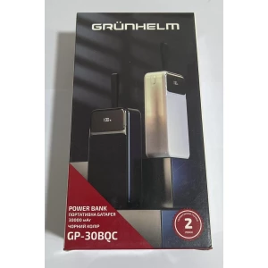 Изображение товара -  Power Bank Портативна батарея 30000mAh чорний  Grunhelm GP-30BQC швидка зарядка 22,5W