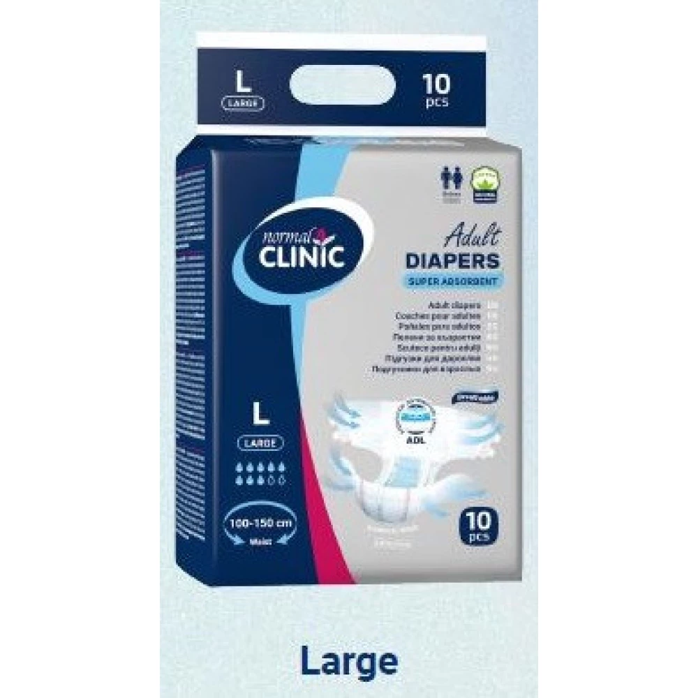Супер поглинаючі підгузкидля дорослих normal CLINIC L 8 крапель. талія 100-150см РСV012