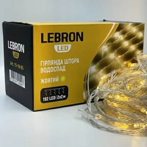 Изображение товара -  LED гірлянда LEBRON Штора ВОДОСПАД  2*2 м,192LED жовта, IP20 15-18-85