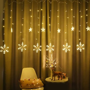 Изображение товара -  LED гірлянда LEBRON Штора 3*0,7 м, сніжинка 138LED жовта, IP20 15-18-95