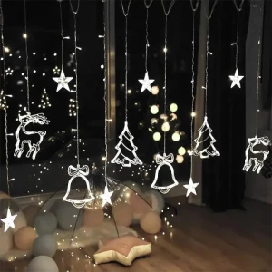 Изображение товара -  LED гірлянда LEBRON Штора 3*0,7 м, ялинка, дзвоник, олень 138LED біла, IP20 15-18-92