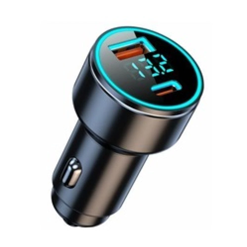 Автомобільний зарядний пристрій (New) USB/Tipe-C (12 / 24V - 5V 3A) чорний з підсвічуванням