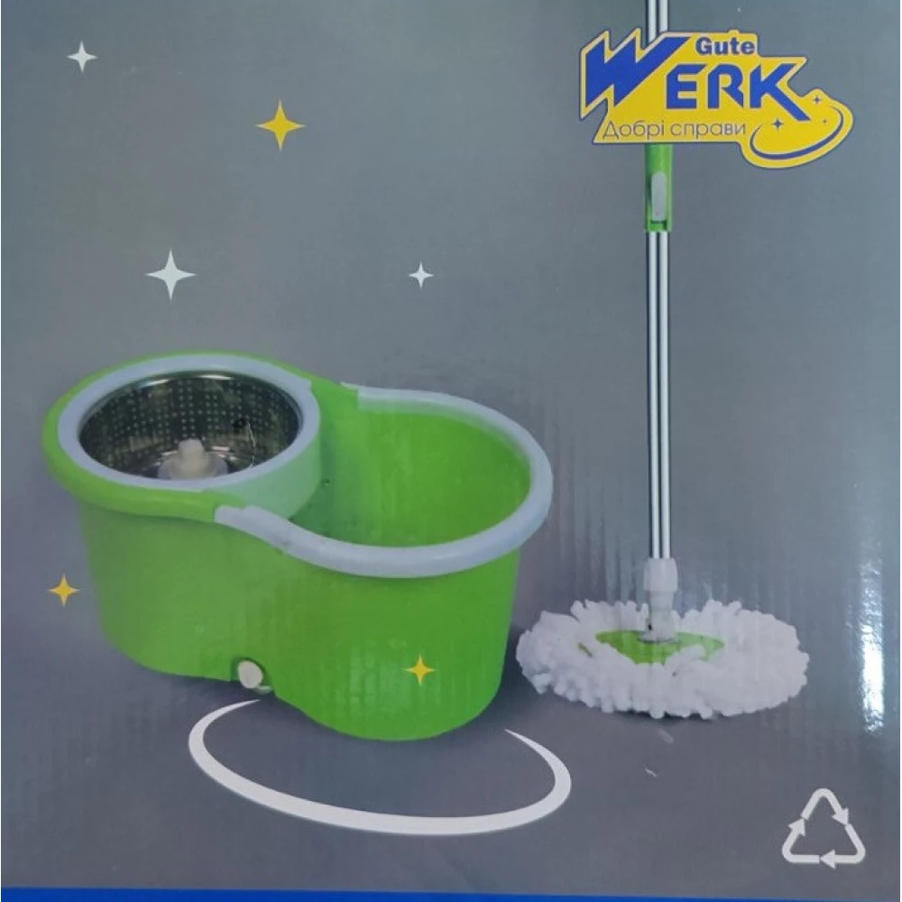 Набір для прибирання кругла швабра з відром, віджимом та запаскою Werk WCY-360