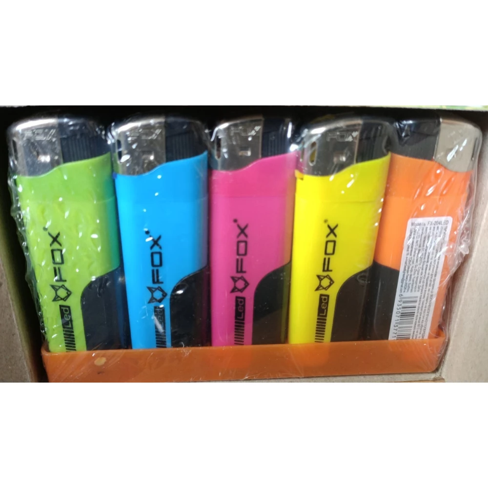 Запальничка п“єзо Ліхтарик Fox 204-LED, кольорова, пач-50шт.