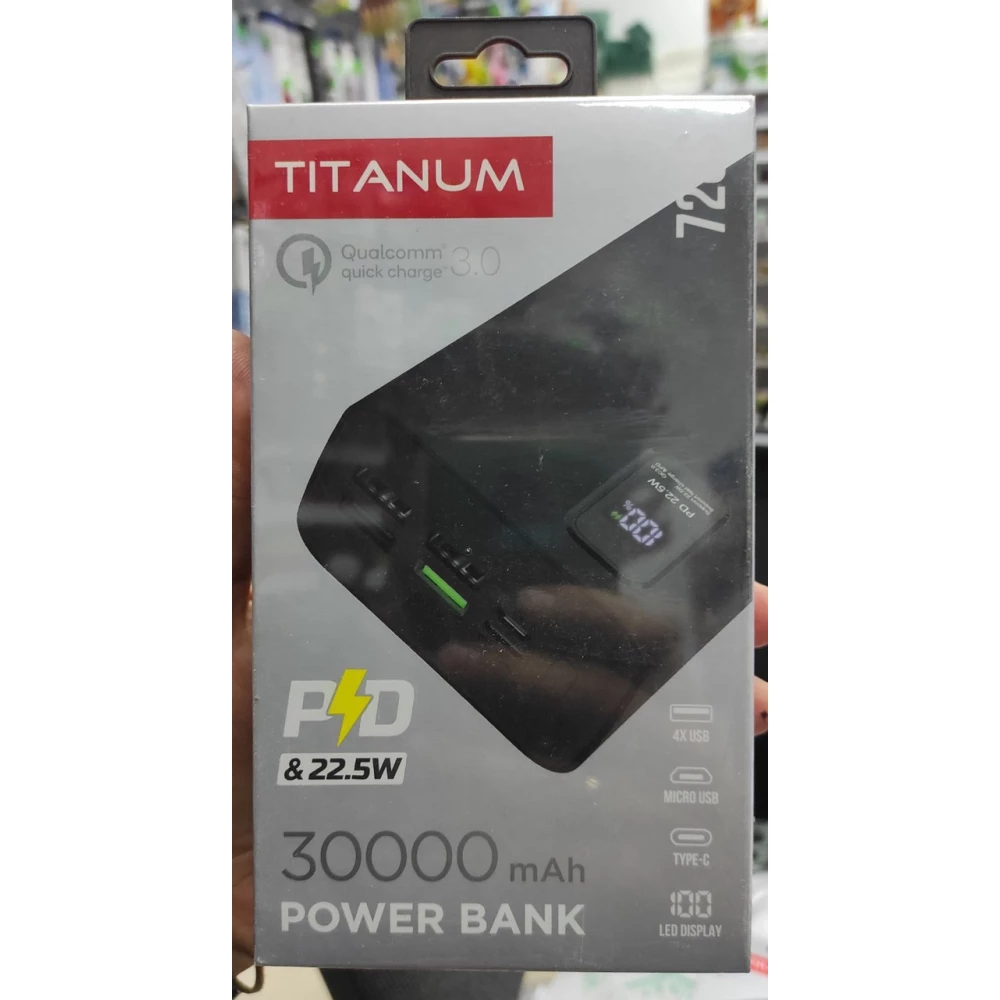 Повербанк TITANUM 728S Black 30000mah QC+PD